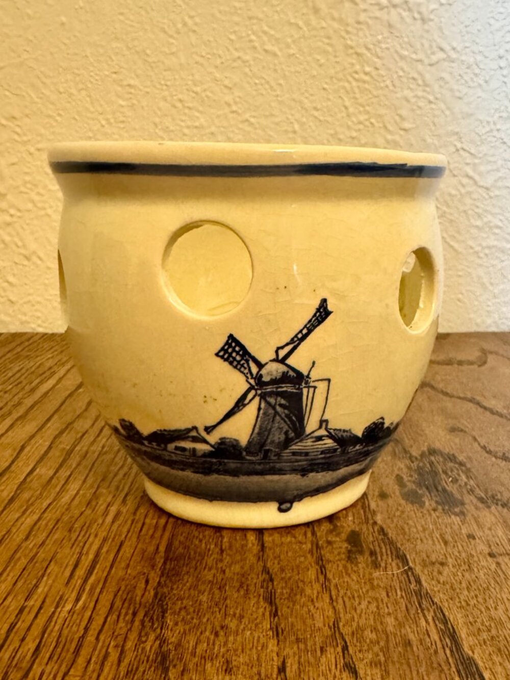 Delft Blue Painted Ceramic Planter Vintage Made in Holland